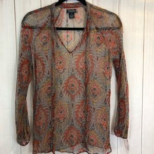 Lucky Brand Paisley Sheer Blouse - Orange and Gray